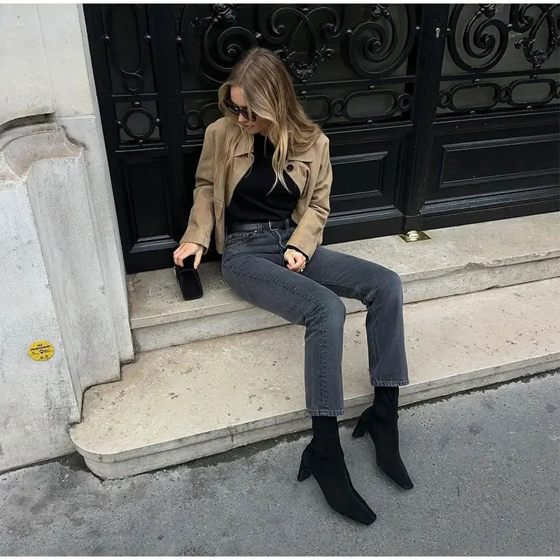 Mia – Damen Lederjacke kurz mit Kragen