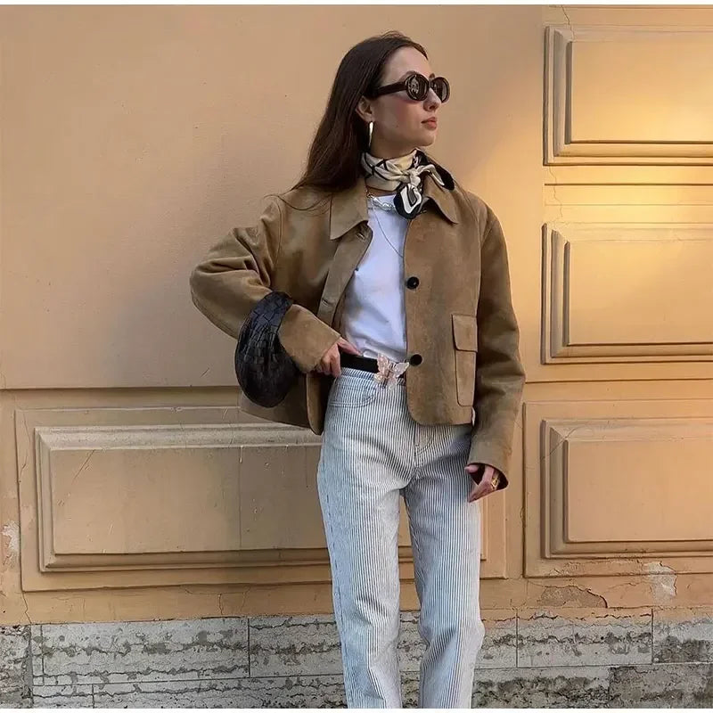 Mia – Damen Lederjacke kurz mit Kragen
