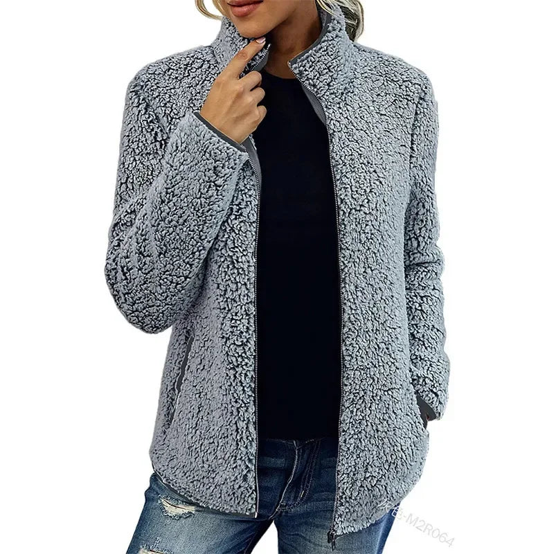 Sophie – Weiche Teddy Damen Übergangsjacke mit Reißverschluss