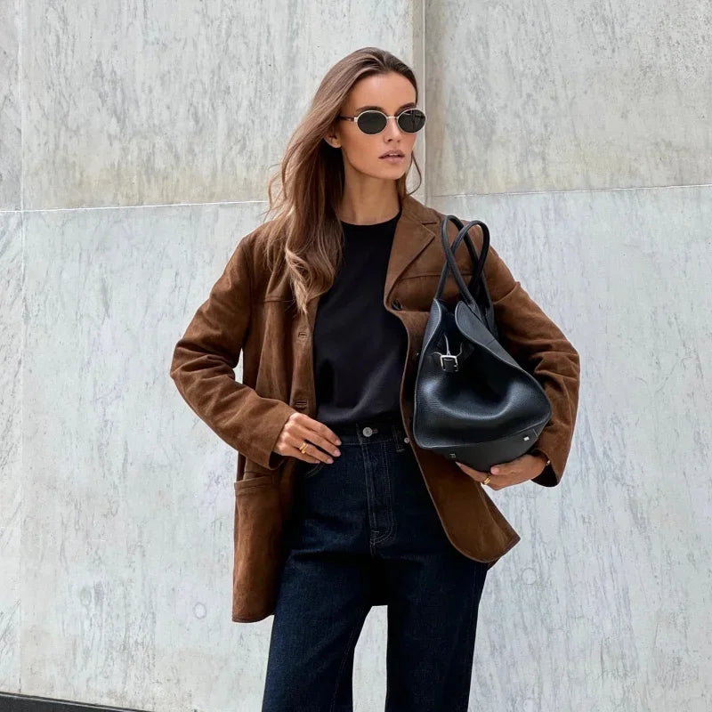 Verena – Damen Blazer Samt Look mit Reverskragen