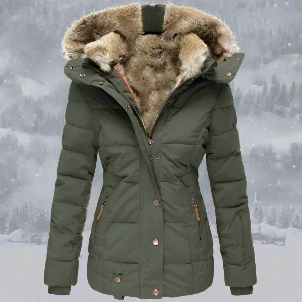 Padded Jacket Women's with Faux Fur Hood and Zip Front - Image 3