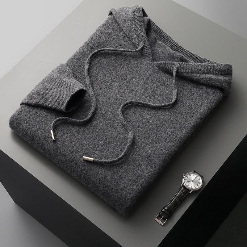 Leonardo - Herren Strick Hoodie mit Kordelzug und Rippbündchen