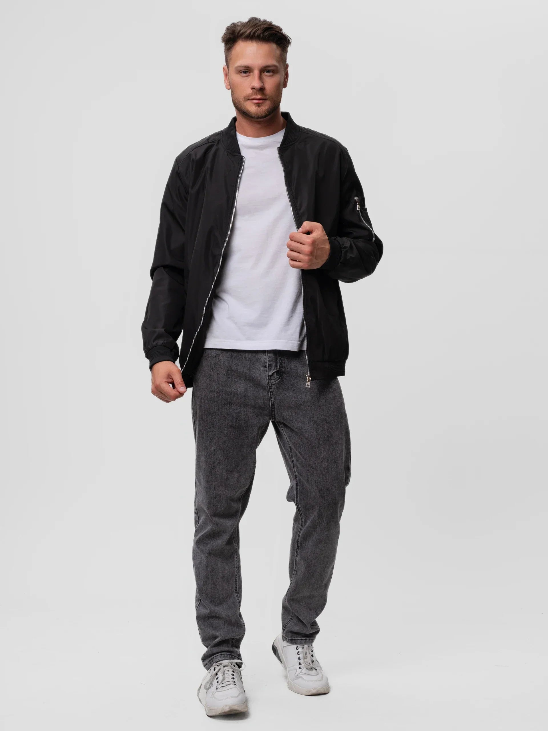 Slim-Fit Herren-Bomberjacke mit Reißverschluss - J&B - 6 - Annoboutique