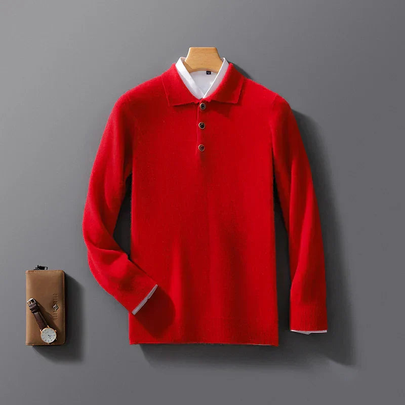 Lucas – Feinstrick Langarm-Polopullover Herren