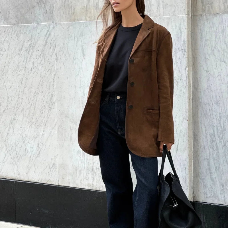 Verena – Damen Blazer Samt Look mit Reverskragen