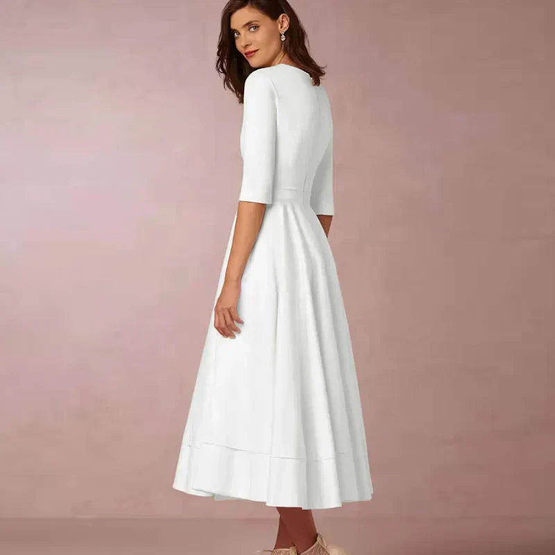 Elena – Feminines Fließendes Damen Midikleid mit V-Ausschnitt