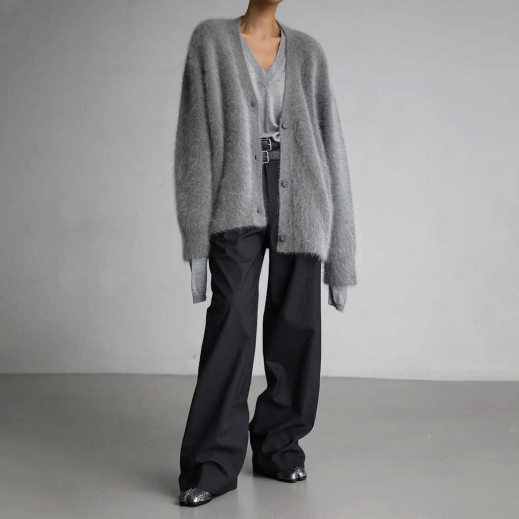 Mara - Damen Cashmere Strickcardigan aus Flauschgarn mit Knopfleiste Winter