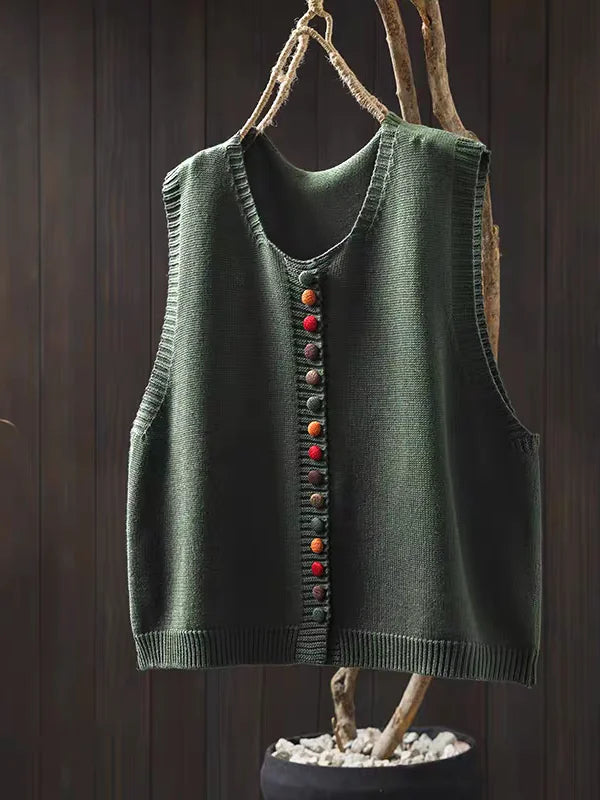Maria – Damen-Strickweste mit Verspieltem Knopfdesign