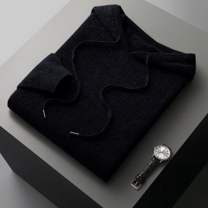 Leonardo - Herren Strick Hoodie mit Kordelzug und Rippbündchen