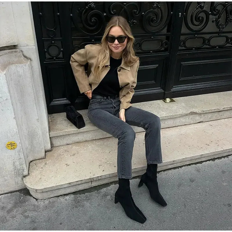 Mia – Damen Lederjacke kurz mit Kragen