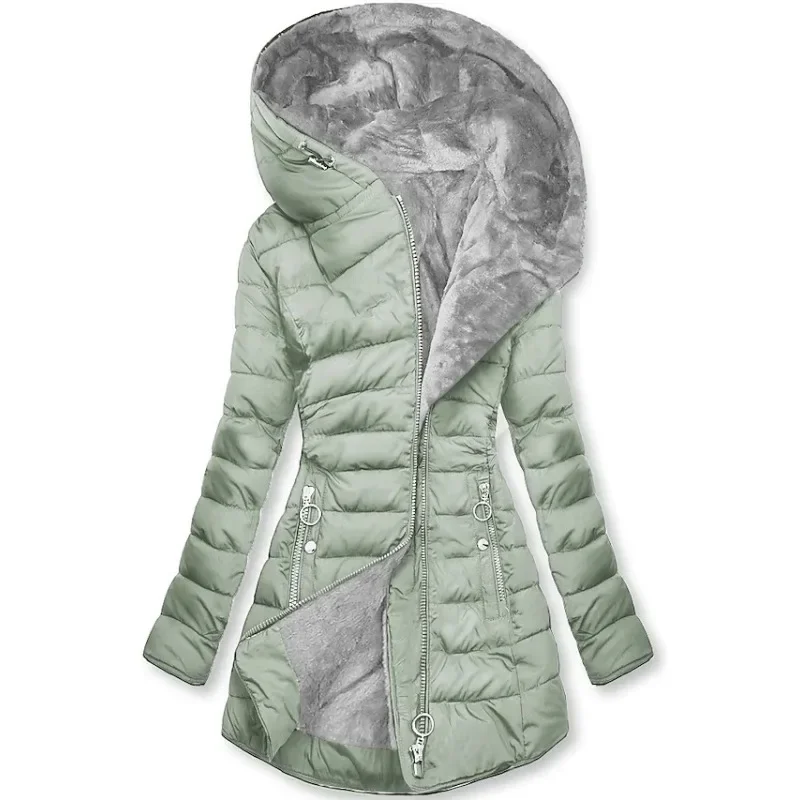 Alina - Damen Steppjacke mit Kapuze und Kunstfellfutter