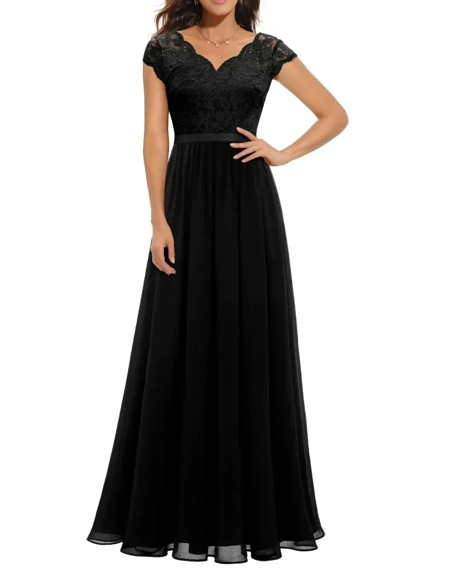 Abendkleid Damen mit V-Ausschnitt und Spitzenoberteil - 5 - Annoboutique