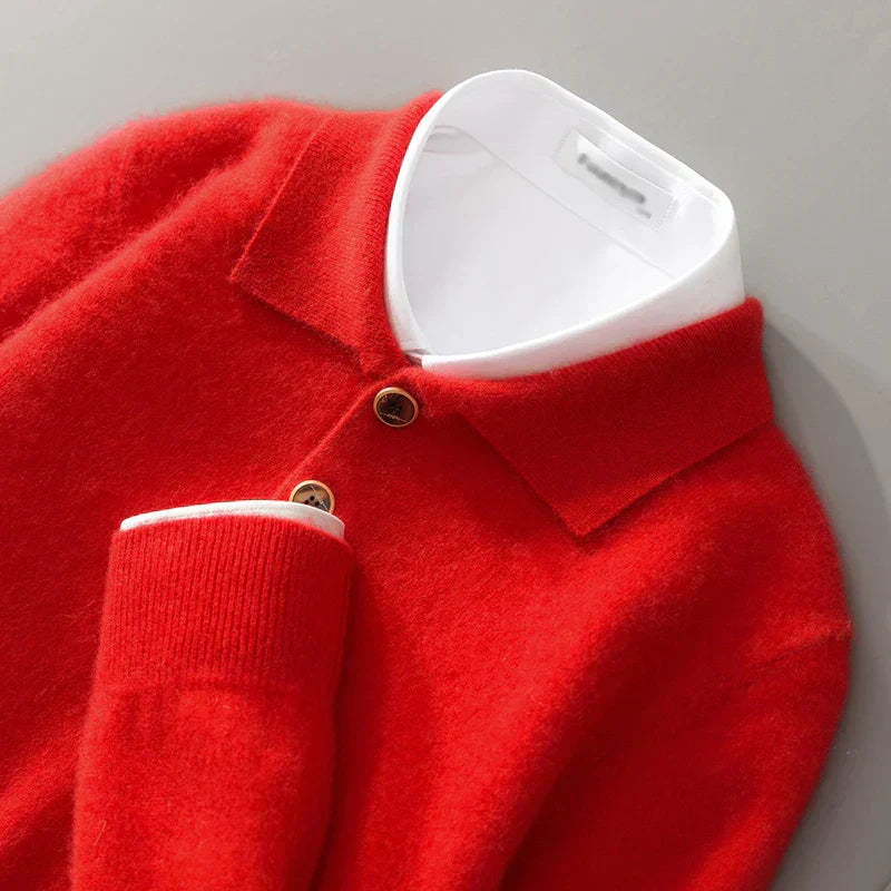 Lucas – Feinstrick Langarm-Polopullover Herren