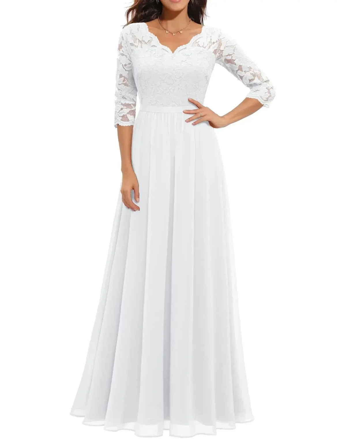Abendkleid Damen mit V-Ausschnitt und Spitzenoberteil - 7 - Annoboutique