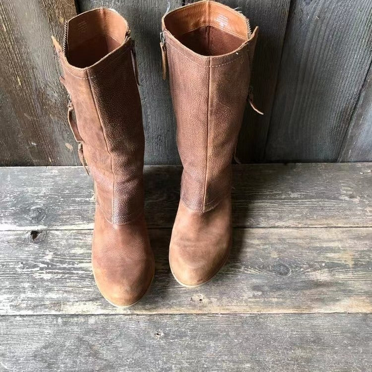 Karolina – Stilvolle Leder Damenstiefel mit Reißverschluss