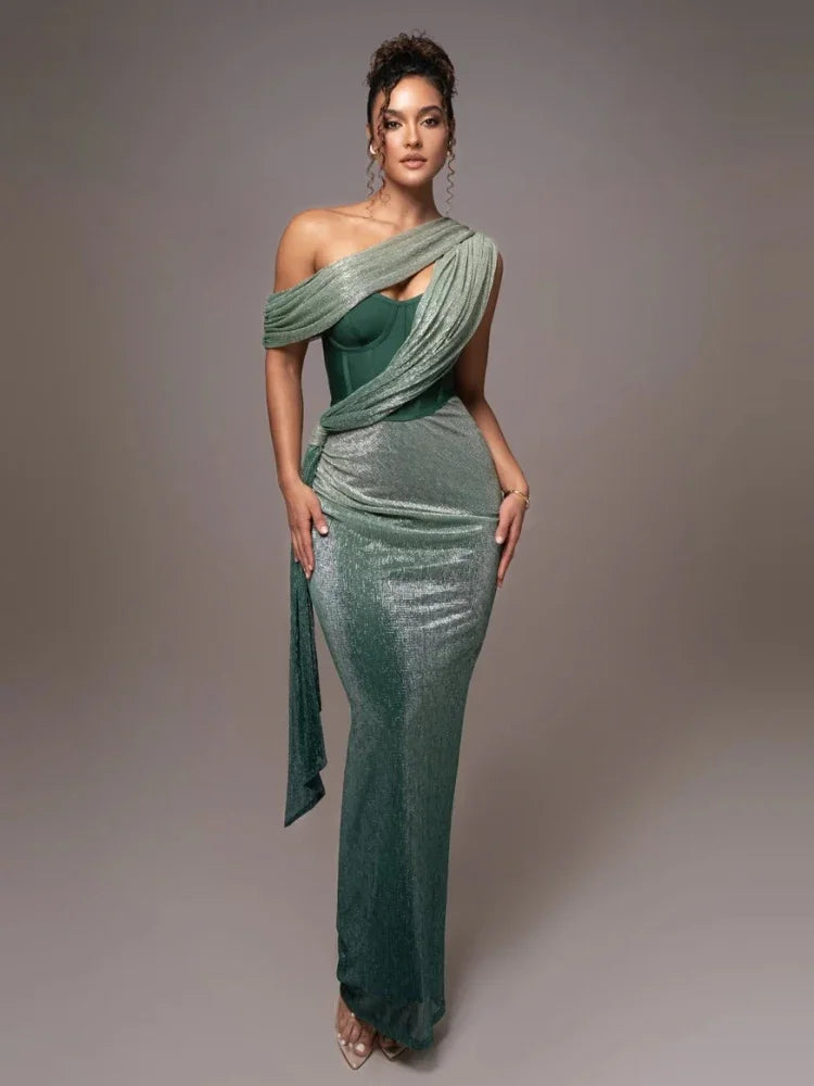 Elena – Asymmetrisches Abendkleid mit Drapierung für Damen
