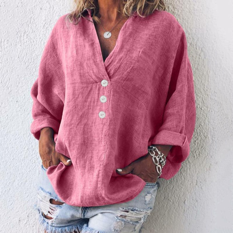 Lena – Lässige V-Ausschnitt Bluse Mit Knopfleiste