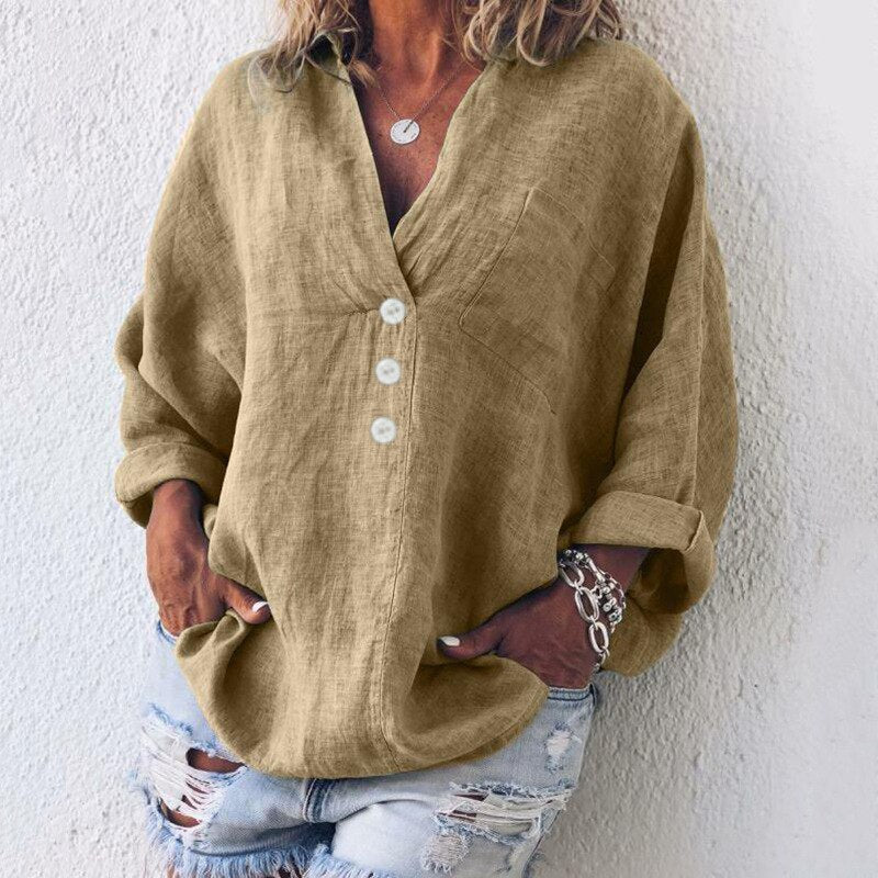 Lena – Lässige V-Ausschnitt Bluse Mit Knopfleiste