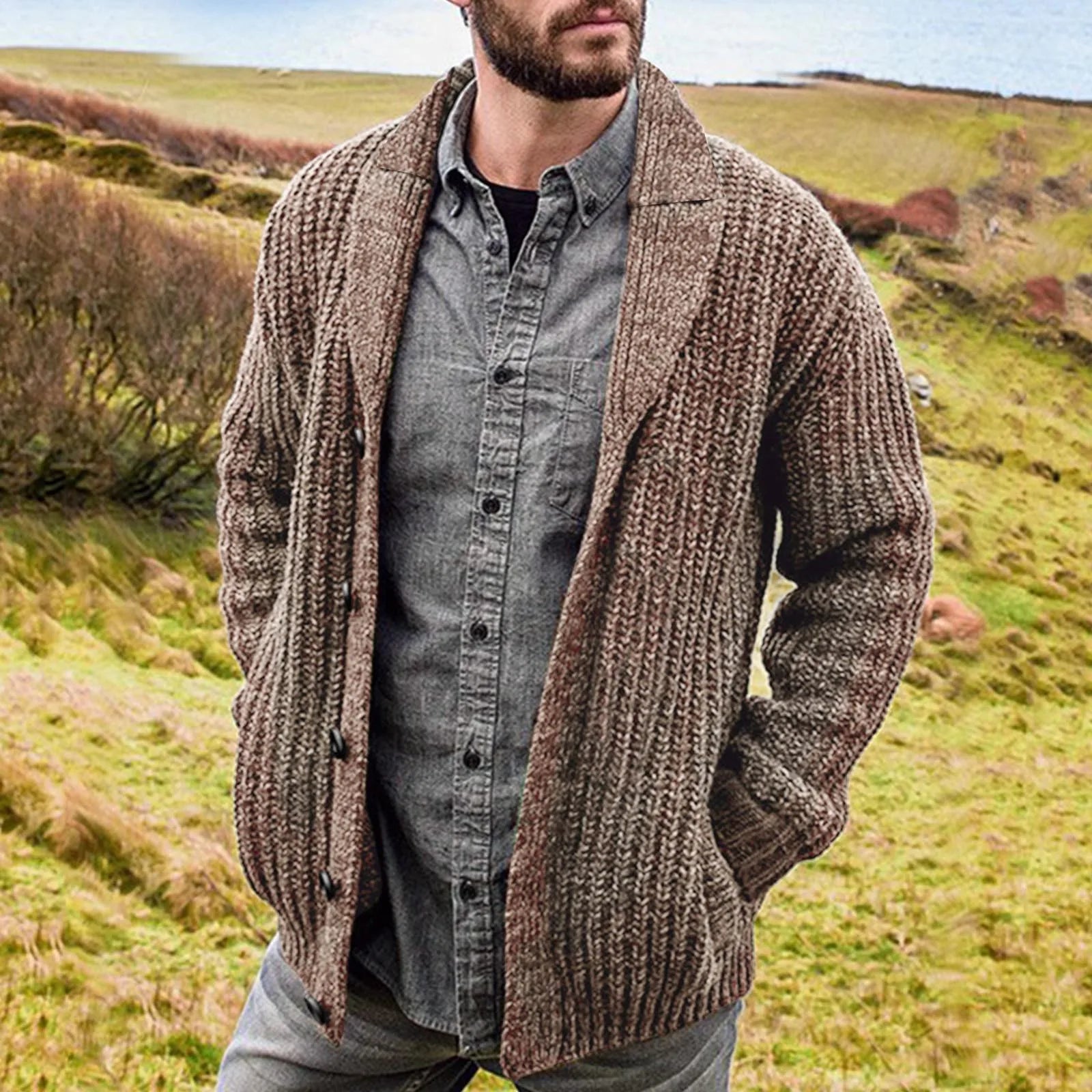 Ewan – Grobstrick-  Kaschmir Cardigan mit Knopfleiste Herren
