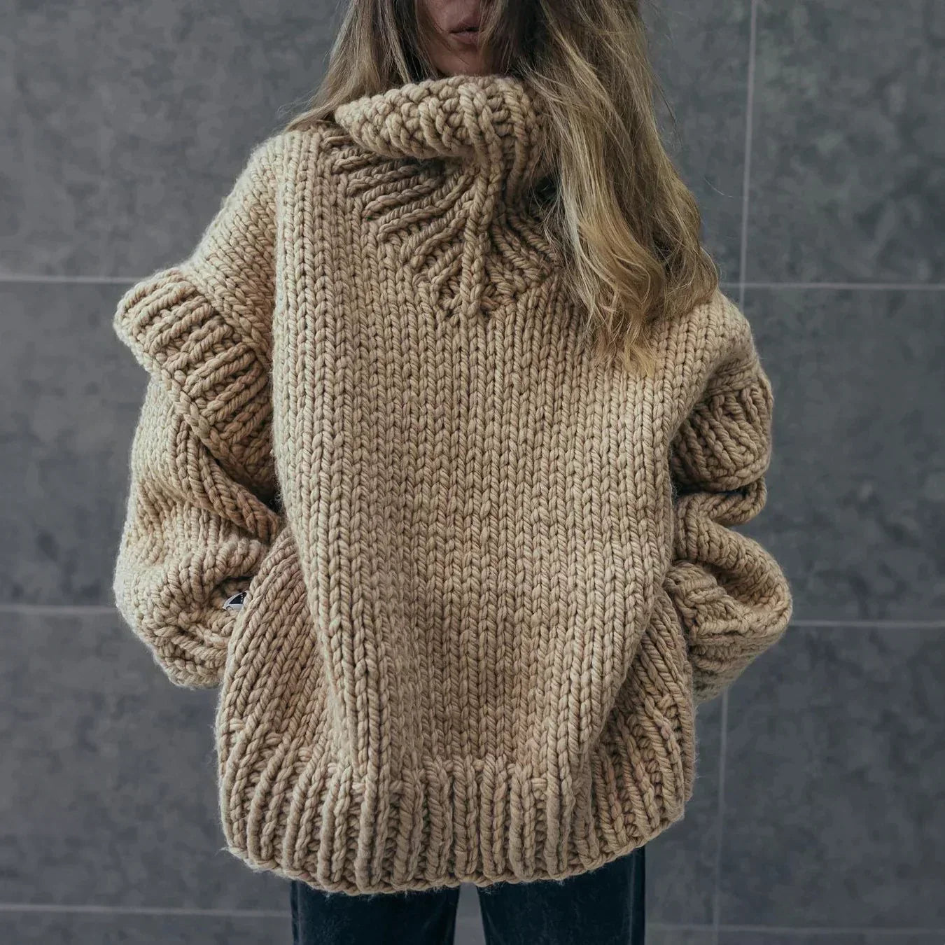 Amelia – Damen Grobstrickpullover Mit Rollkragen
