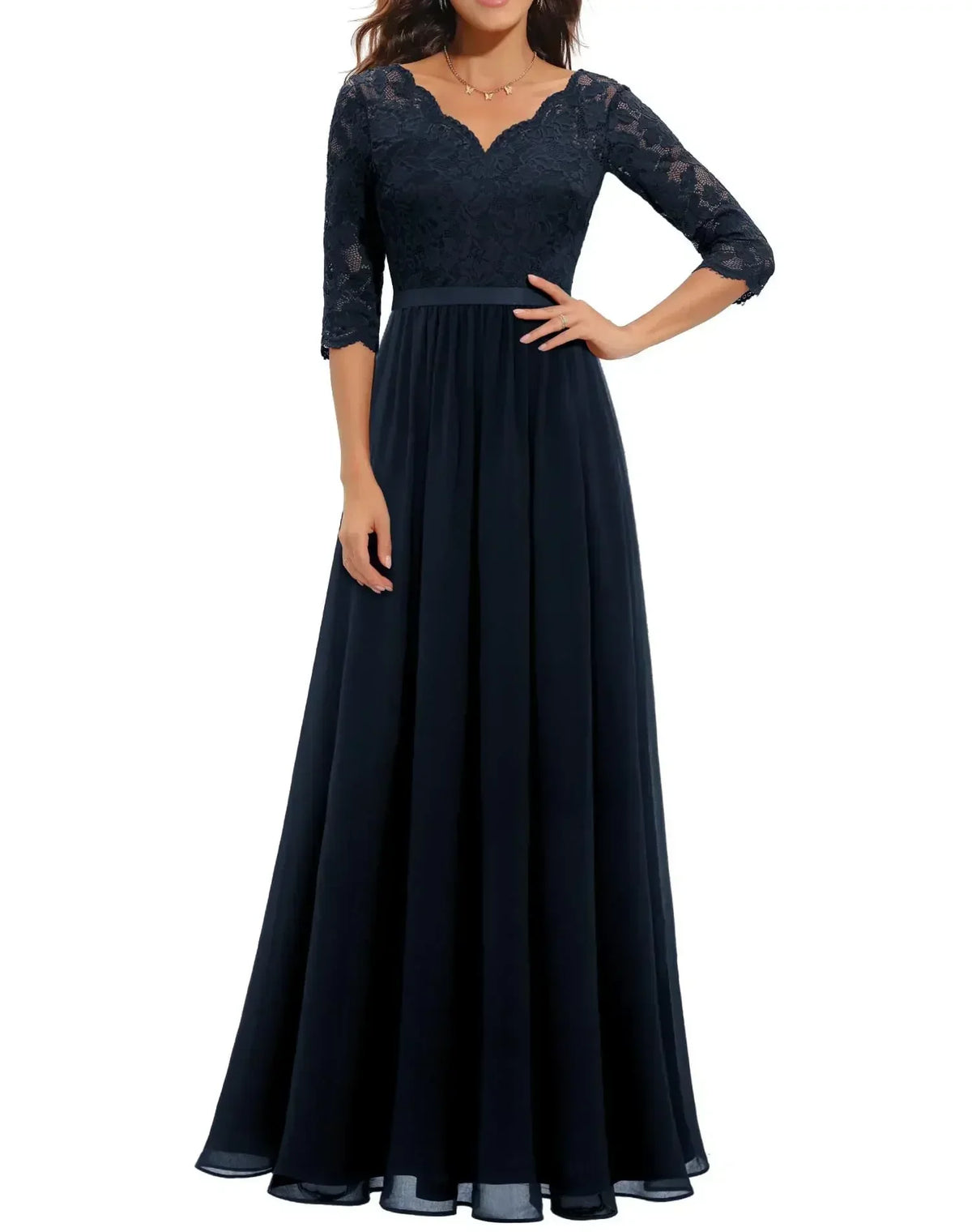 Abendkleid Damen mit V-Ausschnitt und Spitzenoberteil - 8 - Annoboutique
