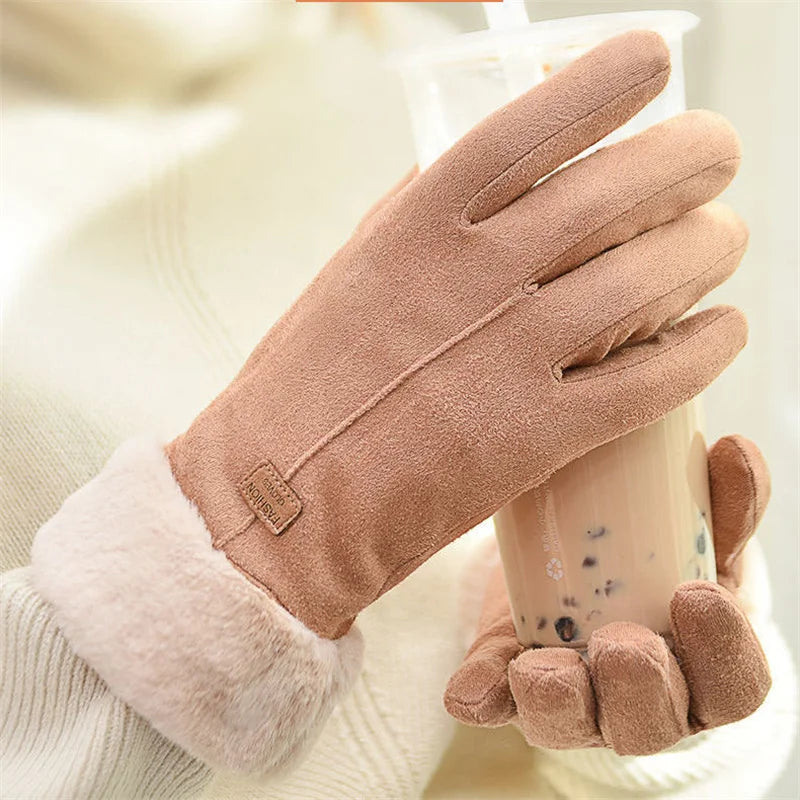 Clara – Wildleder-Handschuhe mit Kunstfellmanschette für Damen
