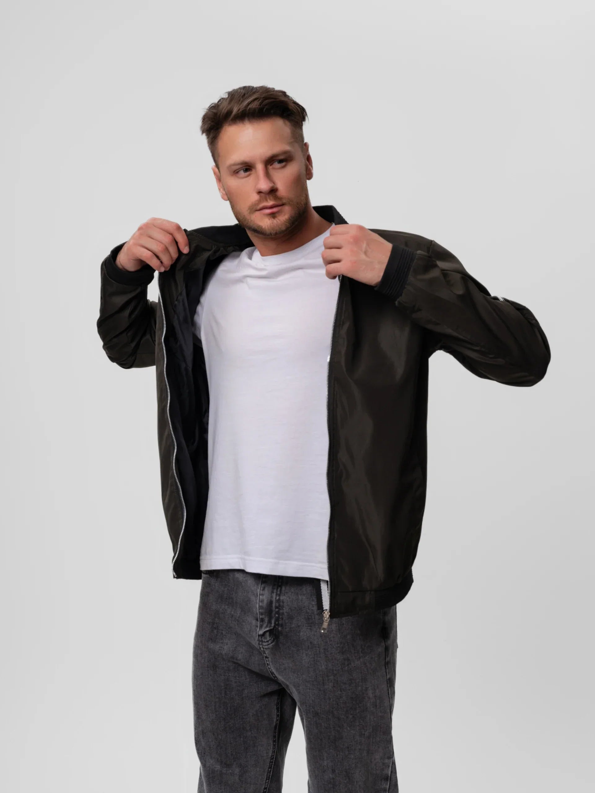 Slim-Fit Herren-Bomberjacke mit Reißverschluss - J&B - 8 - Annoboutique