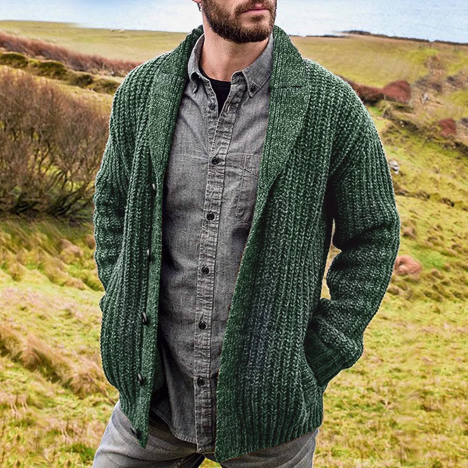 Ewan – Grobstrick-  Kaschmir Cardigan mit Knopfleiste Herren