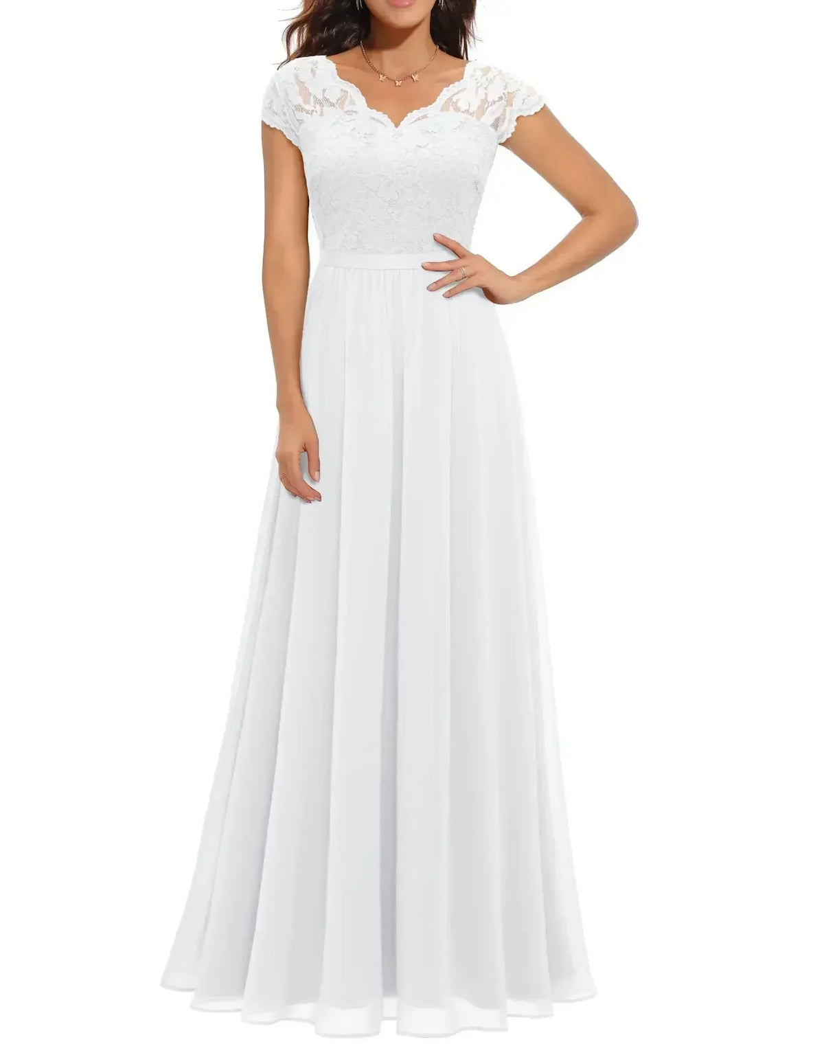 Abendkleid Damen mit V-Ausschnitt und Spitzenoberteil - 9 - Annoboutique