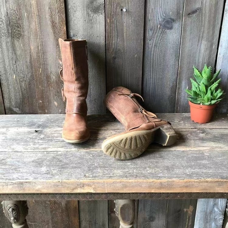 Karolina – Stilvolle Leder Damenstiefel mit Reißverschluss