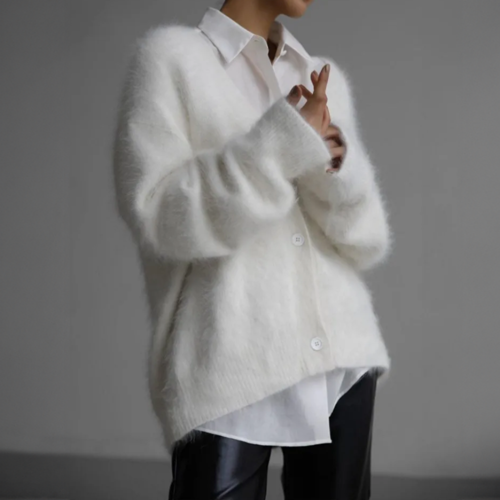 Elena - Damen kaschmir Strickjacke mit V-Ausschnitt