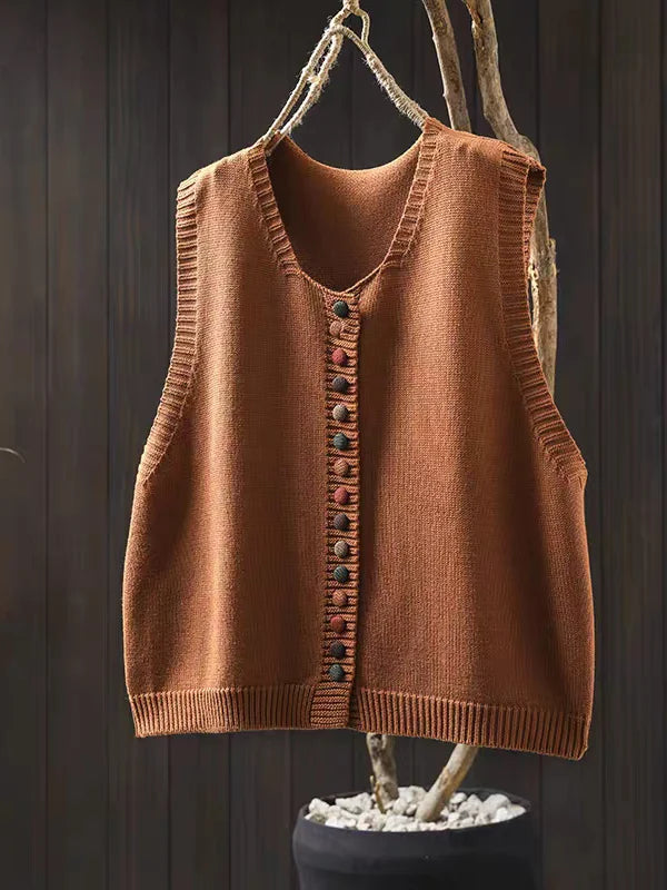Maria – Damen-Strickweste mit Verspieltem Knopfdesign