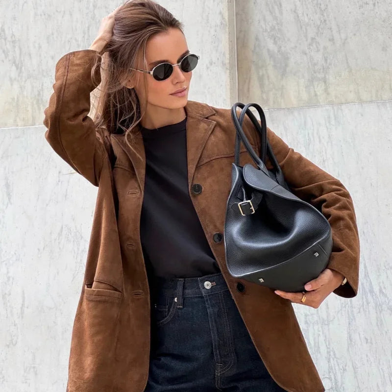 Verena – Damen Blazer Samt Look mit Reverskragen