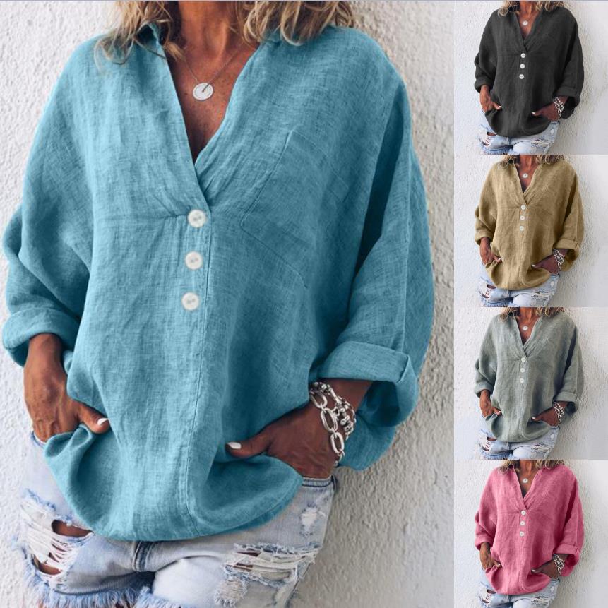 Lena – Lässige V-Ausschnitt Bluse Mit Knopfleiste