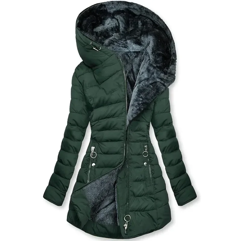 Alina - Damen Steppjacke mit Kapuze und Kunstfellfutter