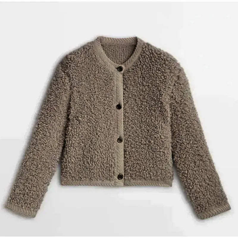 Clara - Damen-Strickjacke im Teddystyle mit Knopfleiste vorne