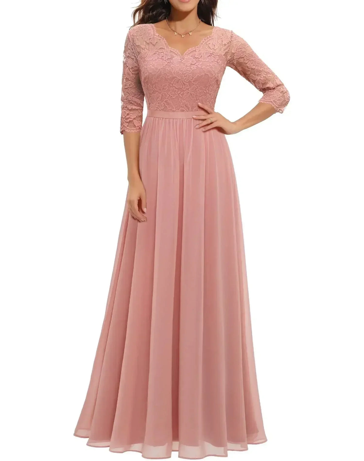 Abendkleid Damen mit V-Ausschnitt und Spitzenoberteil - 4 - Annoboutique