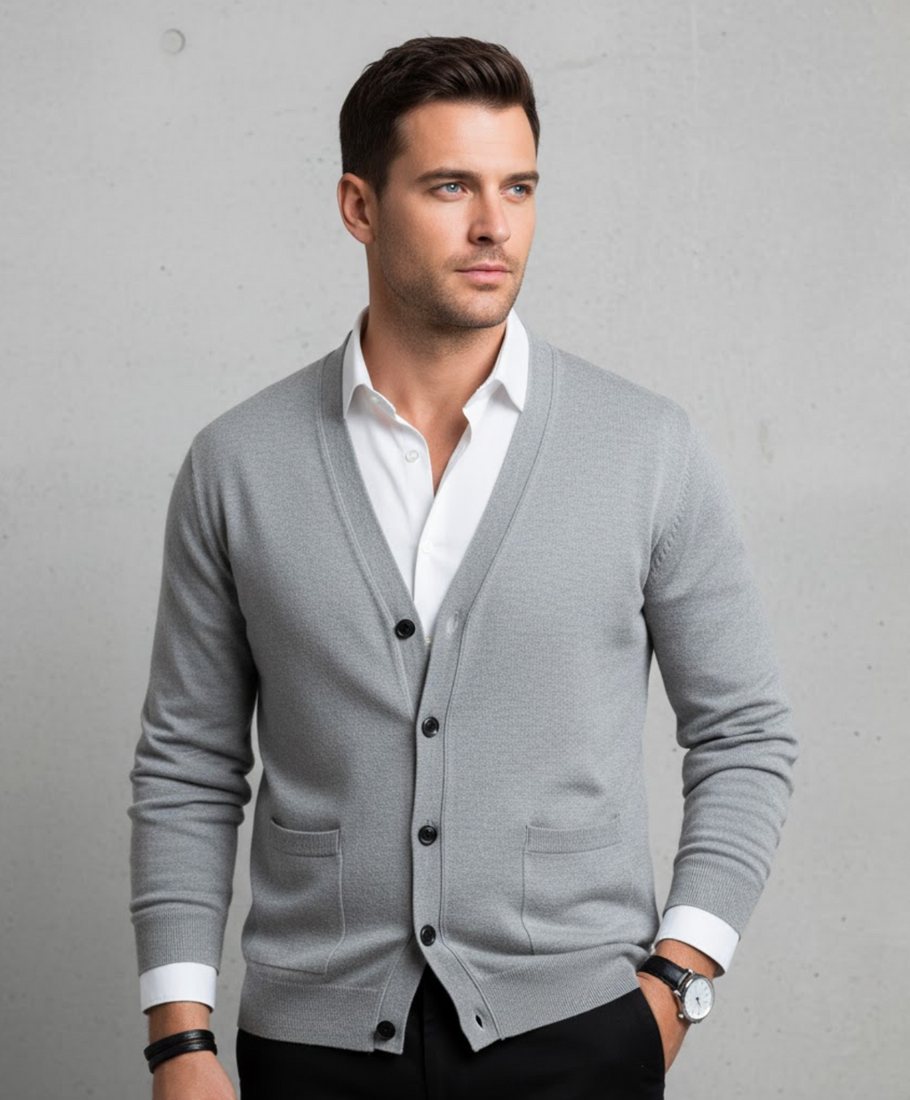 Vielseitige Herren-Strickjacke mit V-Ausschnitt und praktischen Taschen - J&B - 1 - Annoboutique