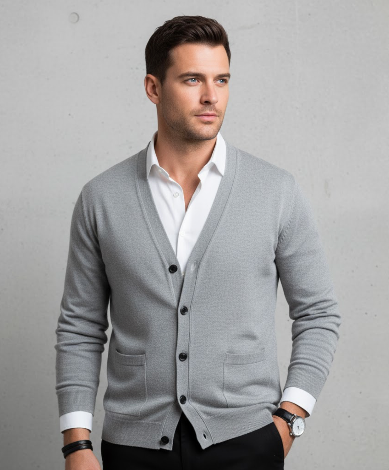 Vielseitige Herren-Strickjacke mit V-Ausschnitt und praktischen Taschen - J&B - 1 - Annoboutique