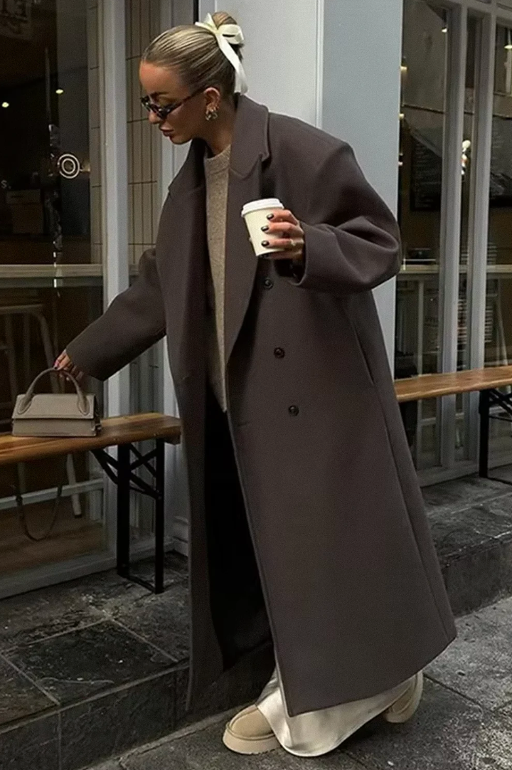 Elena – Damen Mantel Oversize Doppelreiher mit Reverskragen