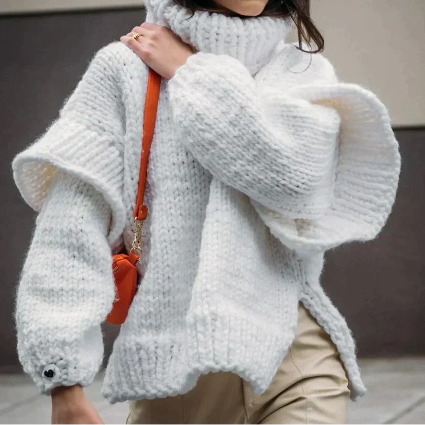 Amelia – Damen Grobstrickpullover Mit Rollkragen