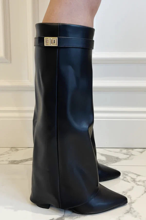 Damen Stiefel kniehoch mit geradem Schaft und spitzem Design - J&B - 3 - Annoboutique