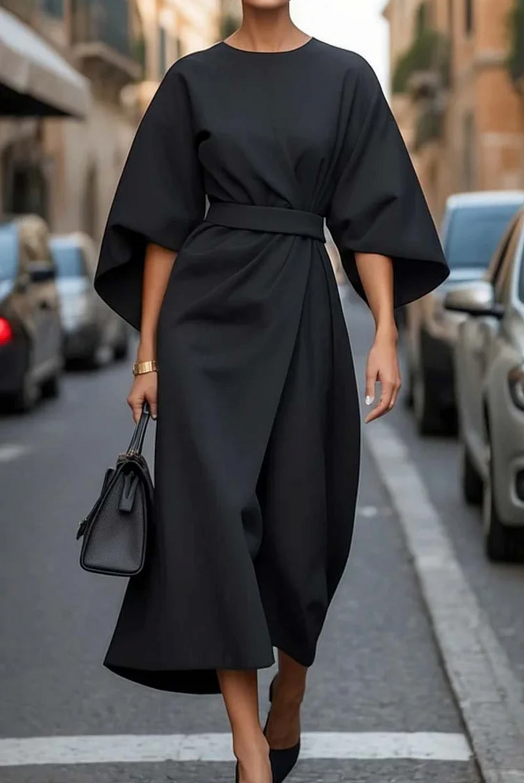 Clara – Elegantes Damen Midikleid mit Gürtel