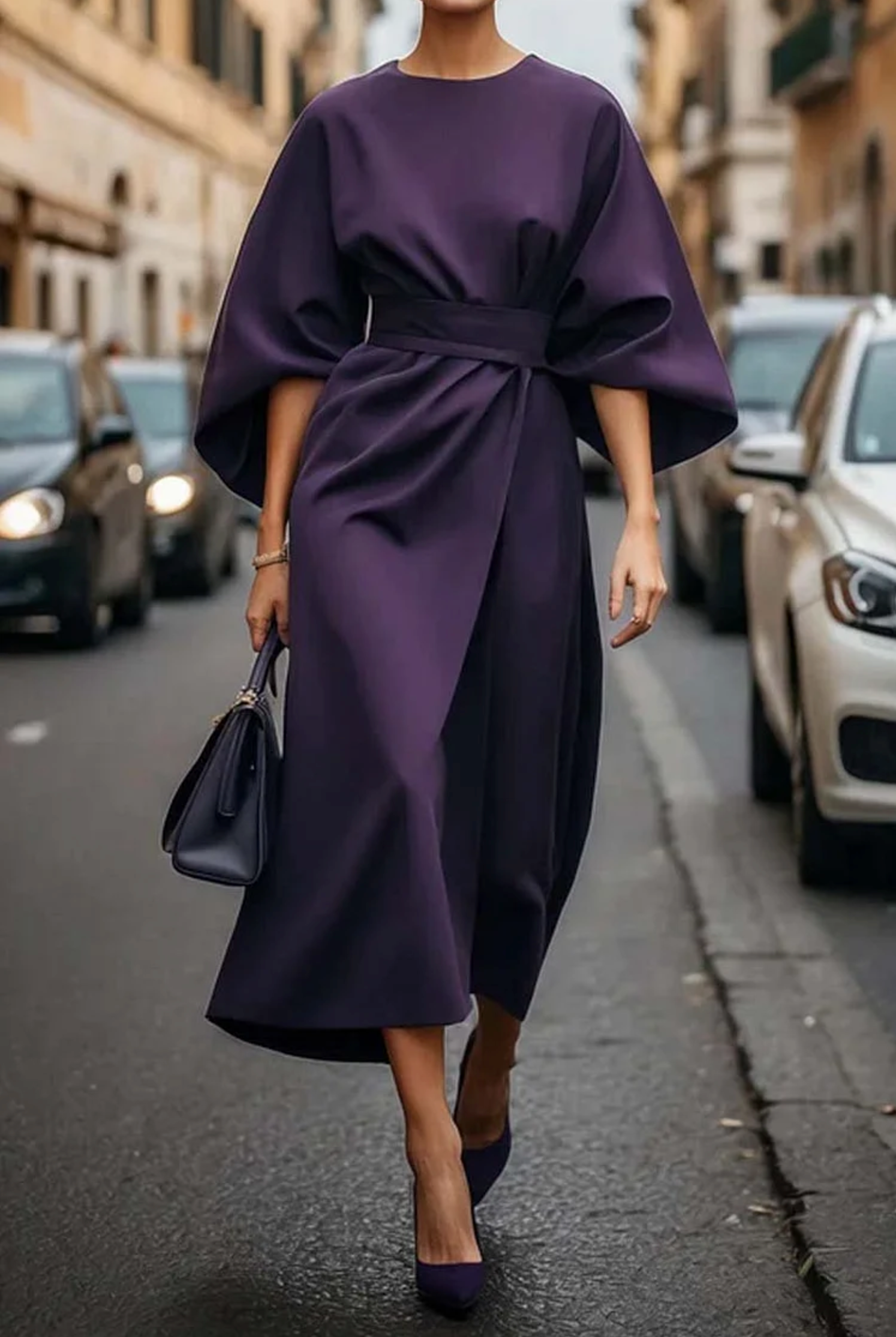 Clara – Elegantes Damen Midikleid mit Gürtel