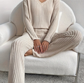 Luna – Damen Geripptes Strick Loungewear Set
