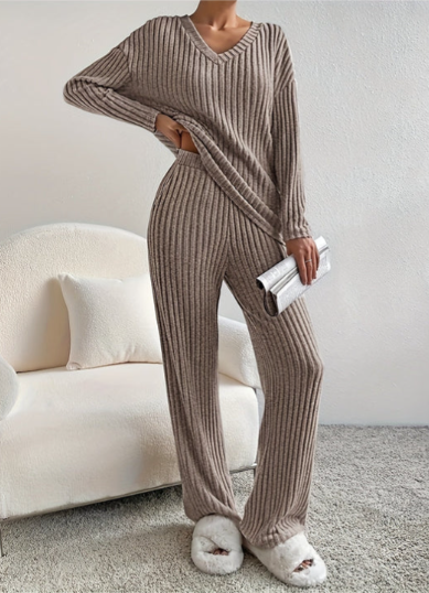 Luna – Damen Geripptes Strick Loungewear Set