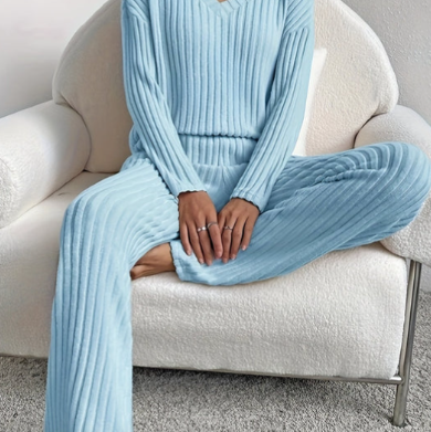 Luna – Damen Geripptes Strick Loungewear Set