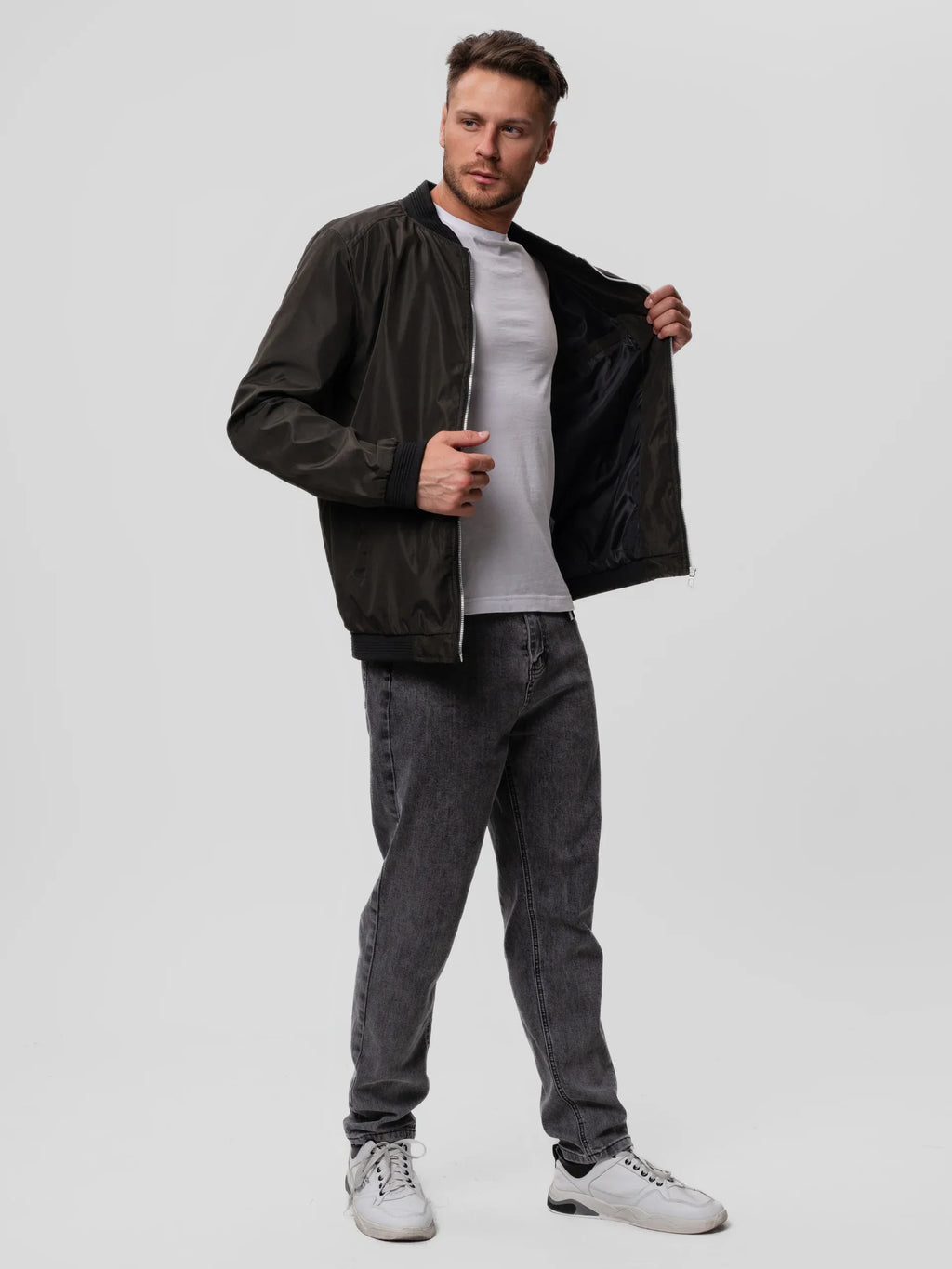 Slim-Fit Herren-Bomberjacke mit Reißverschluss - J&B - 7 - Annoboutique