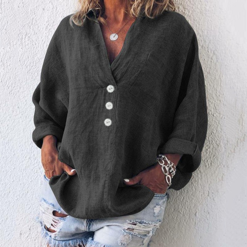 Lena – Lässige V-Ausschnitt Bluse Mit Knopfleiste