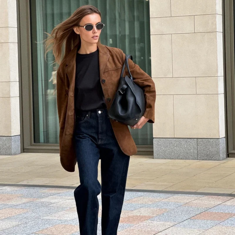 Verena – Damen Blazer Samt Look mit Reverskragen